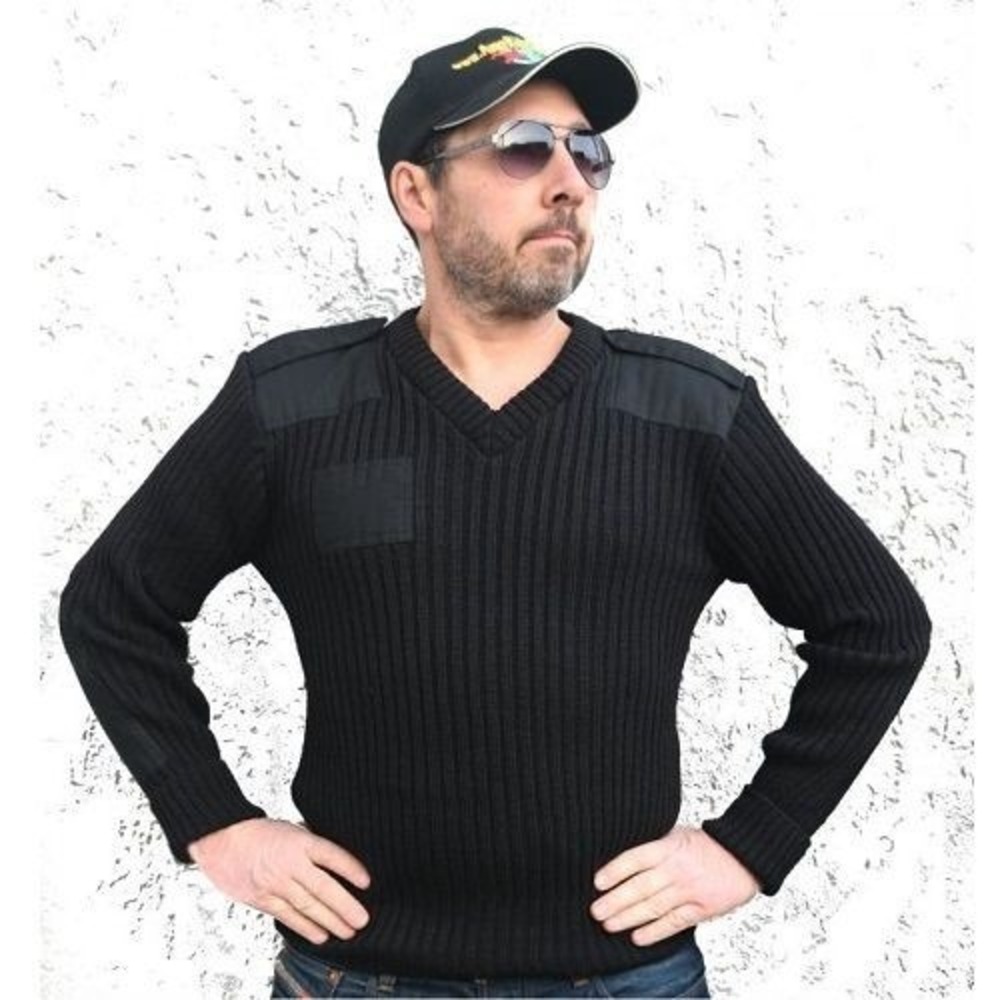 Citadel Commando Sweater Mens 42 Black Virgin Wool Military Tactical V Neck